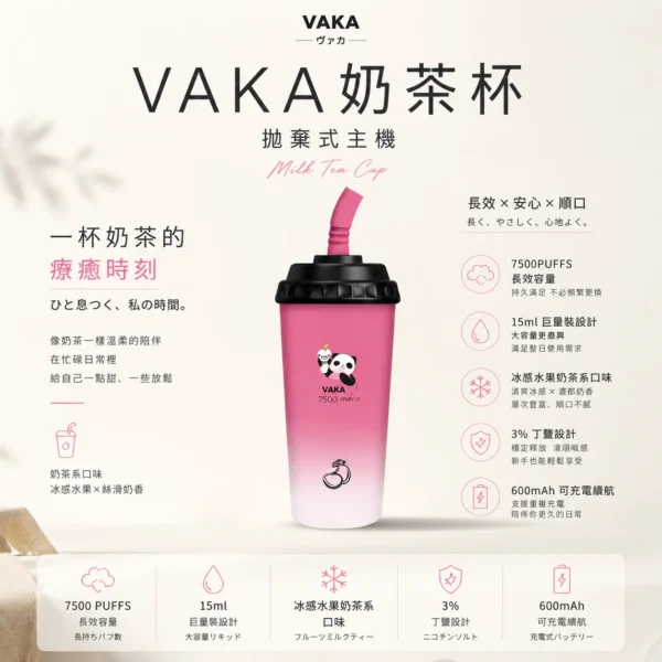 ChatGPT Image 2026年8月25日 下午09_26_04 VAKA 冰感水果奶茶系 7500口拋棄式電子煙|3%尼古丁鹽順滑擊喉 600mAh可充電細膩體驗